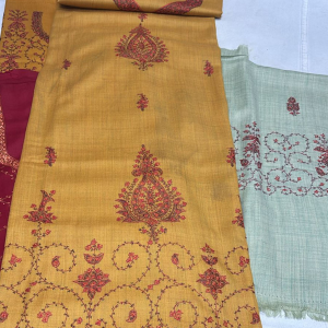 Poly Wool Handwork Embroidery Suit (Mustard gold)